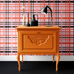Trendy Pink & Black Halloween Plaid Wallpaper