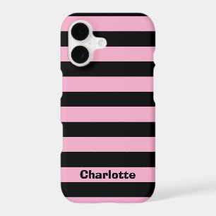 Trendy Pink Black Horizontal Stripes Chic Preppy iPhone 17 Case