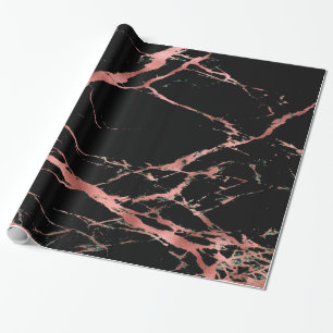 Trendy Pink Black Marble Glossy Wrapping Paper