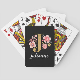 Trendy Pink Black Monogram Letter J Poker Cards