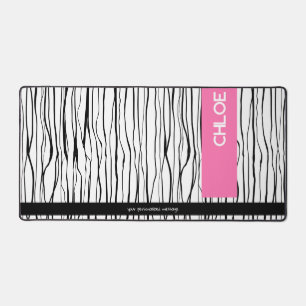 Trendy Pink & Black Personalized Desk Mat