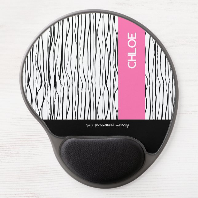 Trendy Pink & Black Personalized  Gel Mouse Pad (Front)