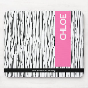 Trendy Pink & Black Personalized Mouse Pad