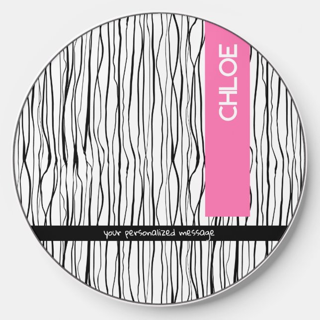Trendy Pink & Black Personalized  Wireless Charger (Front)