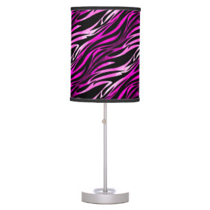 Trendy Pink & Black Zebra Animal Pattern Table Lamp