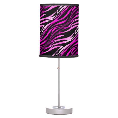 Trendy Pink  Black Zebra Animal Pattern Table Lamp