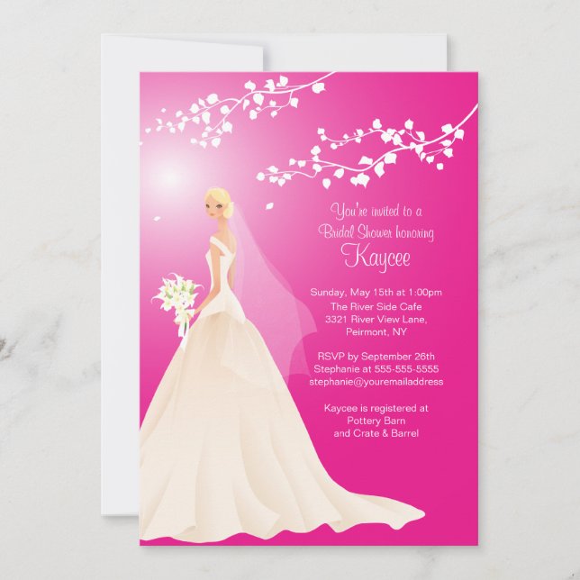 Trendy Pink BLONDE  Bride Bridal Shower Invite (Front)