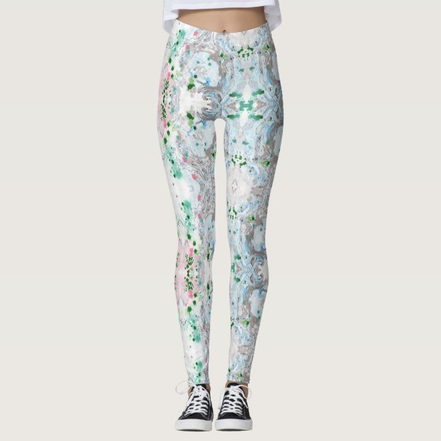 Trendy Pink Blue Green White Modern Elegant Leggings (Front)