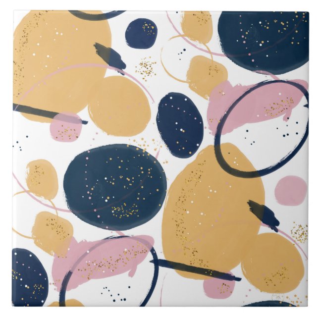 Trendy Pink Blue Strokes Abstract Creative Art Ceramic Tile (Front)