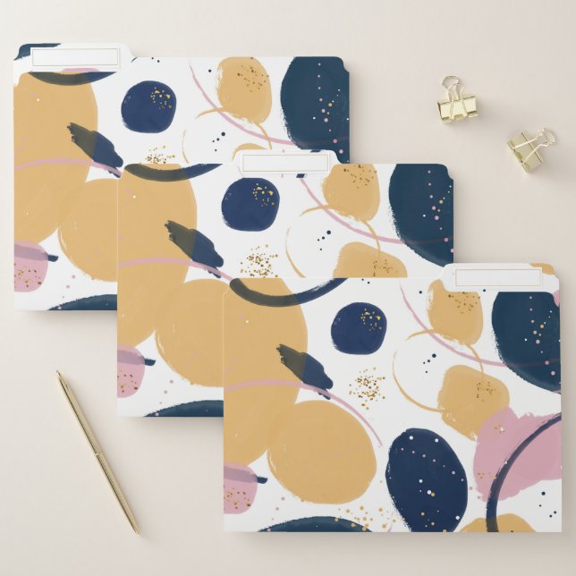 Trendy Pink Blue Strokes Abstract Creative Art File Folder (Set)