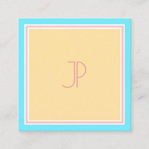 Trendy Pink Blue Yellow Modern Monogram Template Square Business Card