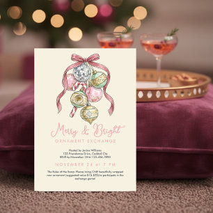 Trendy Pink Bow Disco Ball Ornament Exchange Invitation