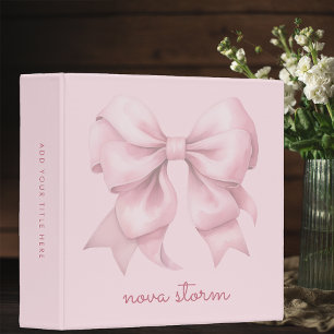 Trendy Pink Bow Personalized With Name Monogram 3 Ring Binder