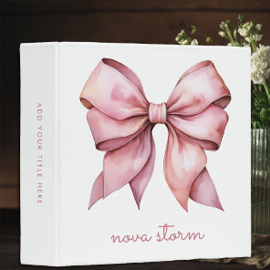 Trendy Pink Bow Personalized With Name Monogram 3 Ring Binder
