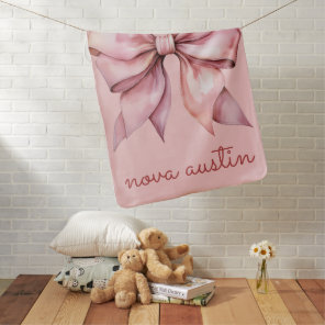 Trendy Pink Bow Personalized With Name Monogram Baby Blanket