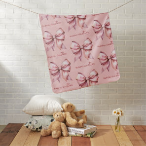 Trendy Pink Bow Personalized With Name Monogram Baby Blanket