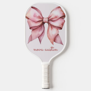 Trendy Pink Bow Personalized With Name Monogram Pickleball Paddle