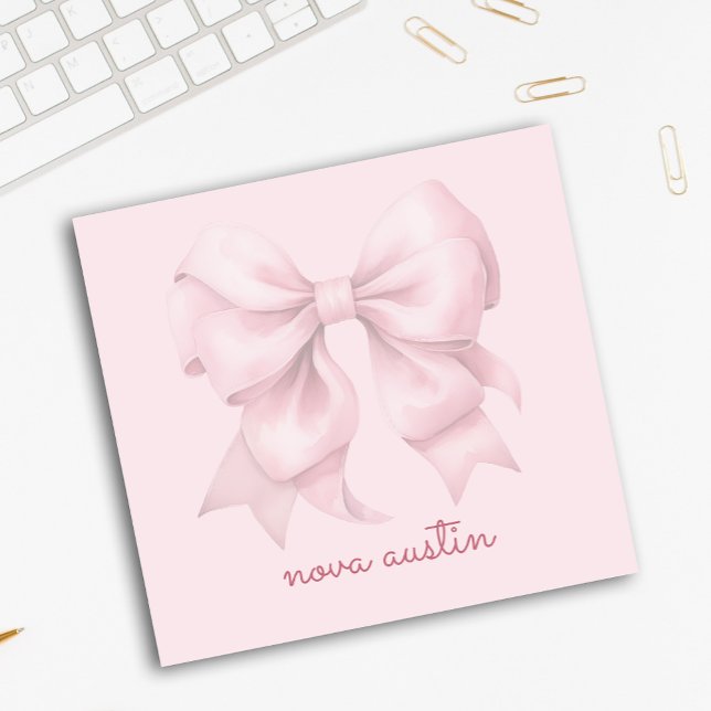 Trendy Pink Bow Personalized With Name Monogram Post-it Notes (Creator Uploaded)