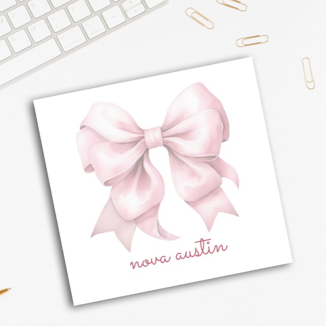 Trendy Pink Bow Personalized With Name Monogram Post-it Notes (Creator Uploaded)
