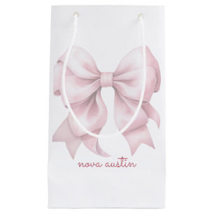 Trendy Pink Bow Personalized With Name Monogram Small Gift Bag