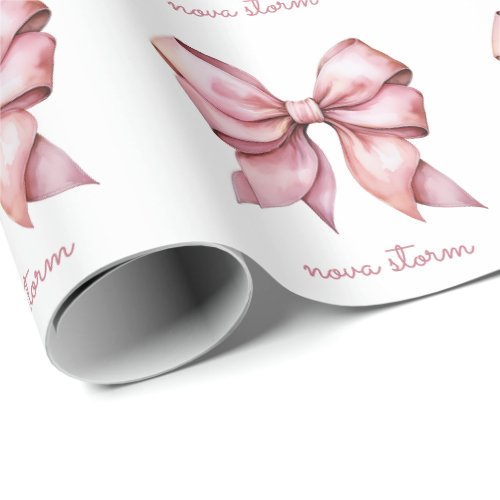 Trendy Pink Bow Personalized With Name Monogram Wrapping Paper