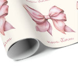Trendy Pink Bow Personalized With Name Monogram Wrapping Paper<br><div class="desc">Make your gifts unforgettable with our Trendy Pink Bow Personalized Wrapping Paper, designed for those who love a mix of vintage charm and modern elegance. The wrapping paper features a delicate watercolor bow in a soft pink hue, perfect for adding a touch of coquette aesthetic to any present. The personalized...</div>