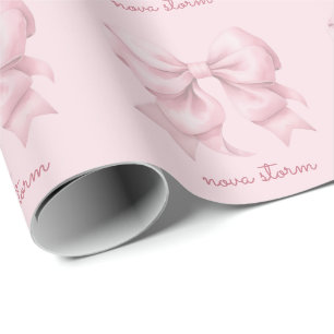 Trendy Pink Bow Personalized With Name Monogram Wrapping Paper