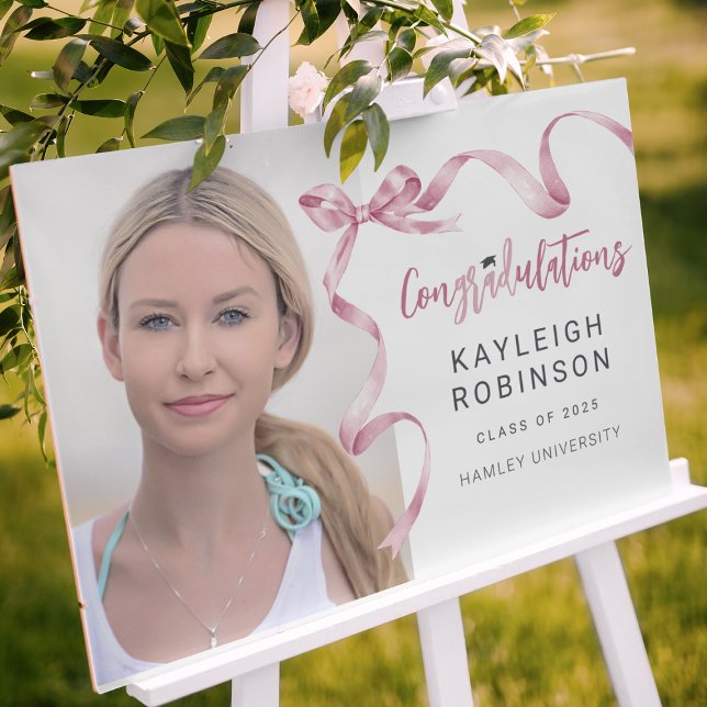 Trendy Pink Bow Photo Graduation Foam Board (Creator Uploaded)