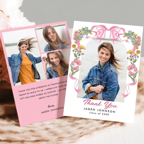 Trendy Pink Bow Ribbon 4 PHOTO Graduation Party