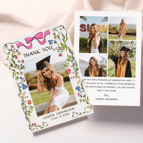 Trendy Pink Bow Ribbon 5 PHOTO Graduation Party