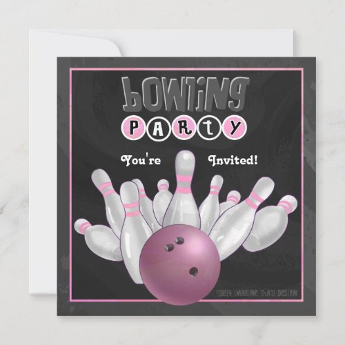 Trendy Pink Bowling Party Invitation