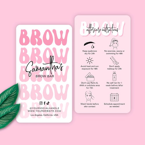 Trendy Pink Brow Aftercare Instructions Retro Font Business Card