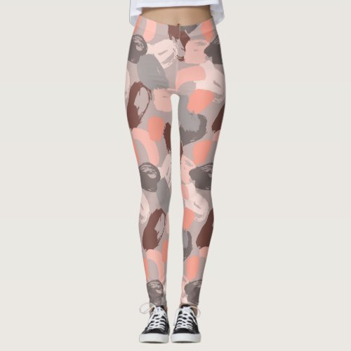 Trendy Pink Brown Gray Watercolor Paint Leggings