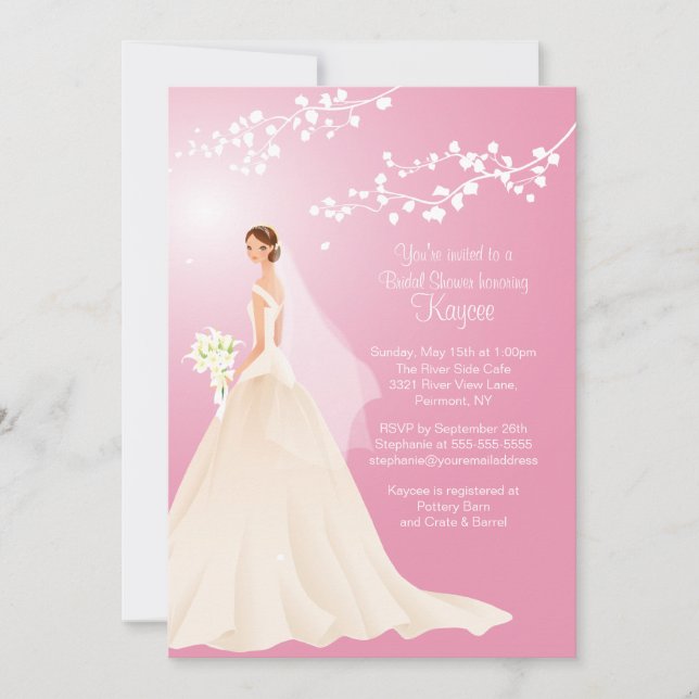 Trendy Pink BRUNETTE Bride Bridal Shower Invite (Front)