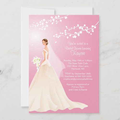 Trendy Pink BRUNETTE Bride Bridal Shower Invite