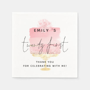 Trendy Pink Cake Name 21st Birthday Thank You Napkins