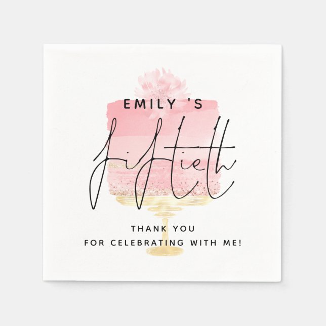 Trendy Pink Cake Name 50th Birthday Thank You Napkins (Front)