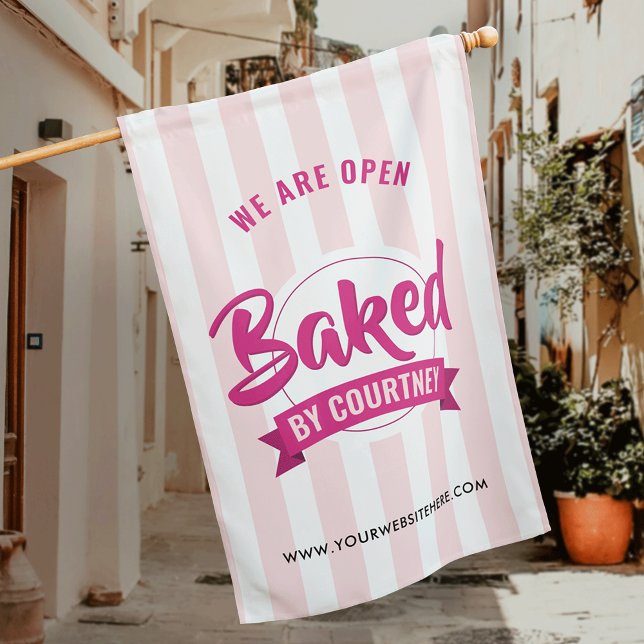 Trendy Pink Cake Pastry Chef Bakery Open Sign Flag (Creator Uploaded)
