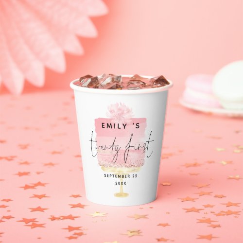 Trendy Pink Cake Script Name Thanks 21st Birthday Paper Cups
