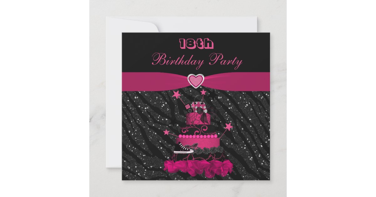 Trendy Pink Cake & Zebra Stripes 18th Birthday Invitation | Zazzle