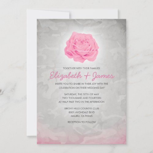 Trendy Pink Camo Wedding Invitations