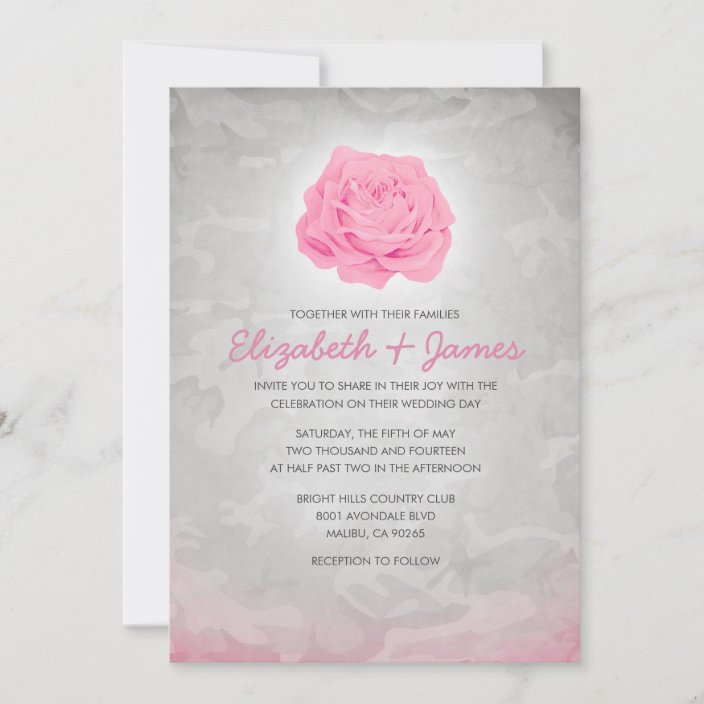 Trendy Pink Camo Wedding Invitations