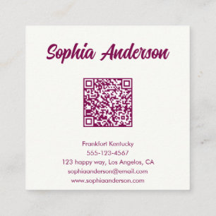Trendy Pink Checkerboard with QR Code Square Business Card