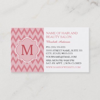 Trendy Pink Chevron Zigzag Monogram Beauty Salon Business Card by GirlyBusinessCards at Zazzle