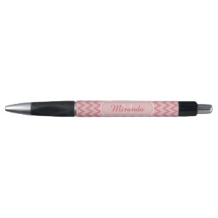 Trendy Pink Chevron Zigzag Name and Monogram Pen