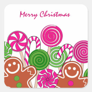 Trendy pink Christmas gingerbreads Square Sticker