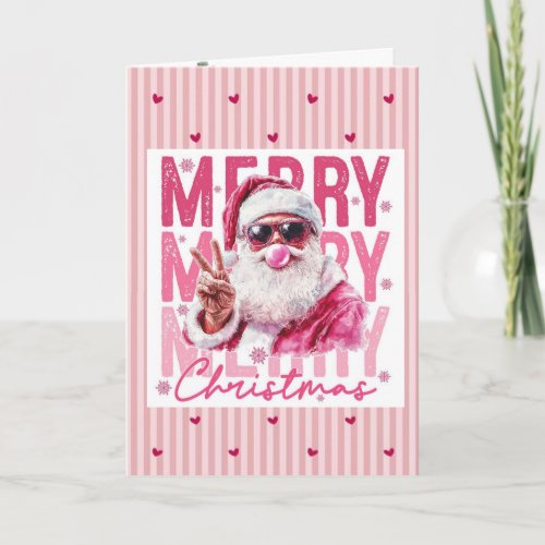 Trendy Pink "Christmas Loading" Cool Santa Holiday Card