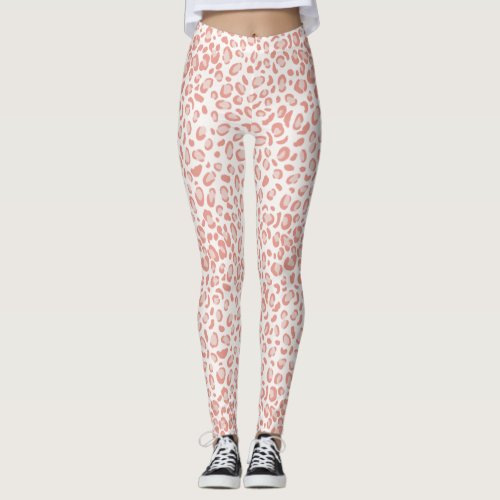 Trendy Pink Coral Leopard Pattern Leggings