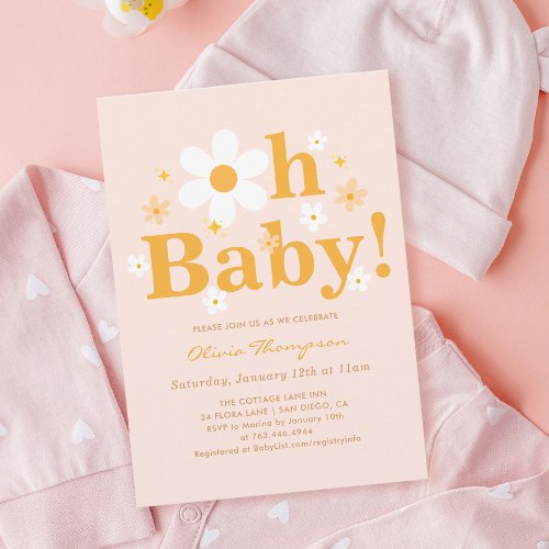 Trendy Pink Daisy Oh Baby Spring Baby Girl Shower  Invitation
