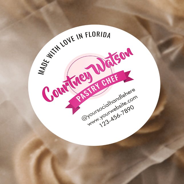 Trendy Pink Desserts Cake Bakery Pastry Chef Classic Round Sticker (Creator Uploaded)